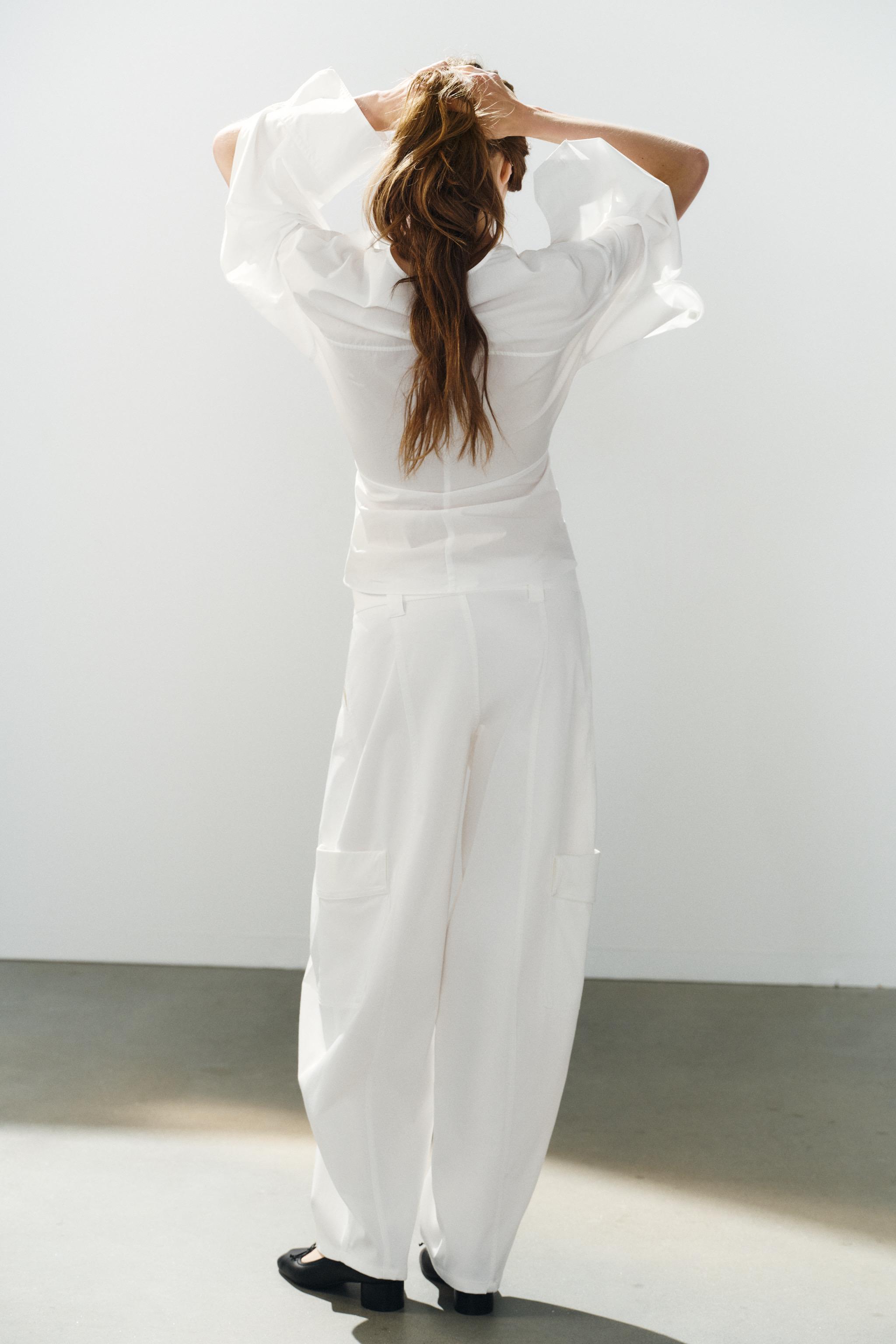 CHEMISE EN POPELINE À MANCHES BOUFFANTES